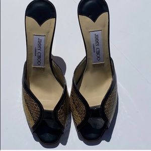 Jimmy Choo black patent and animal print heel 7.5